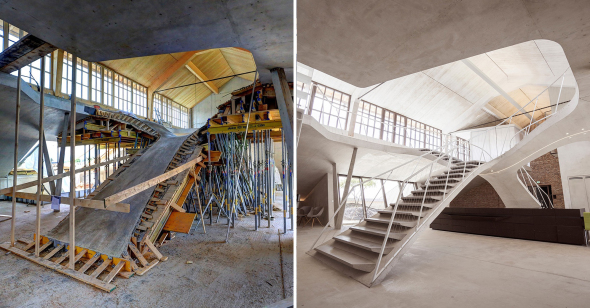 Detalles Arquitectnicos: La Escalera Escultural de Concreto de Loft Panzarhalle