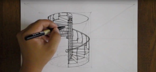 Cómo dibujar la perspectiva de una escalera en espiral