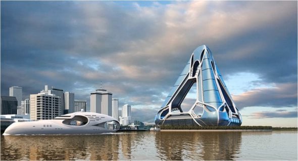 NOAH en Nueva Orleans, un diseño conceptual de ciudad flotante [E. Kevin Schopfer].