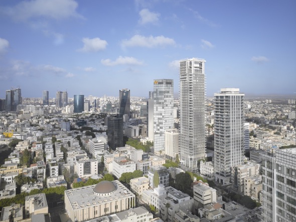  ¿De qué color es la torre de Richard Meier en Tel Aviv? 